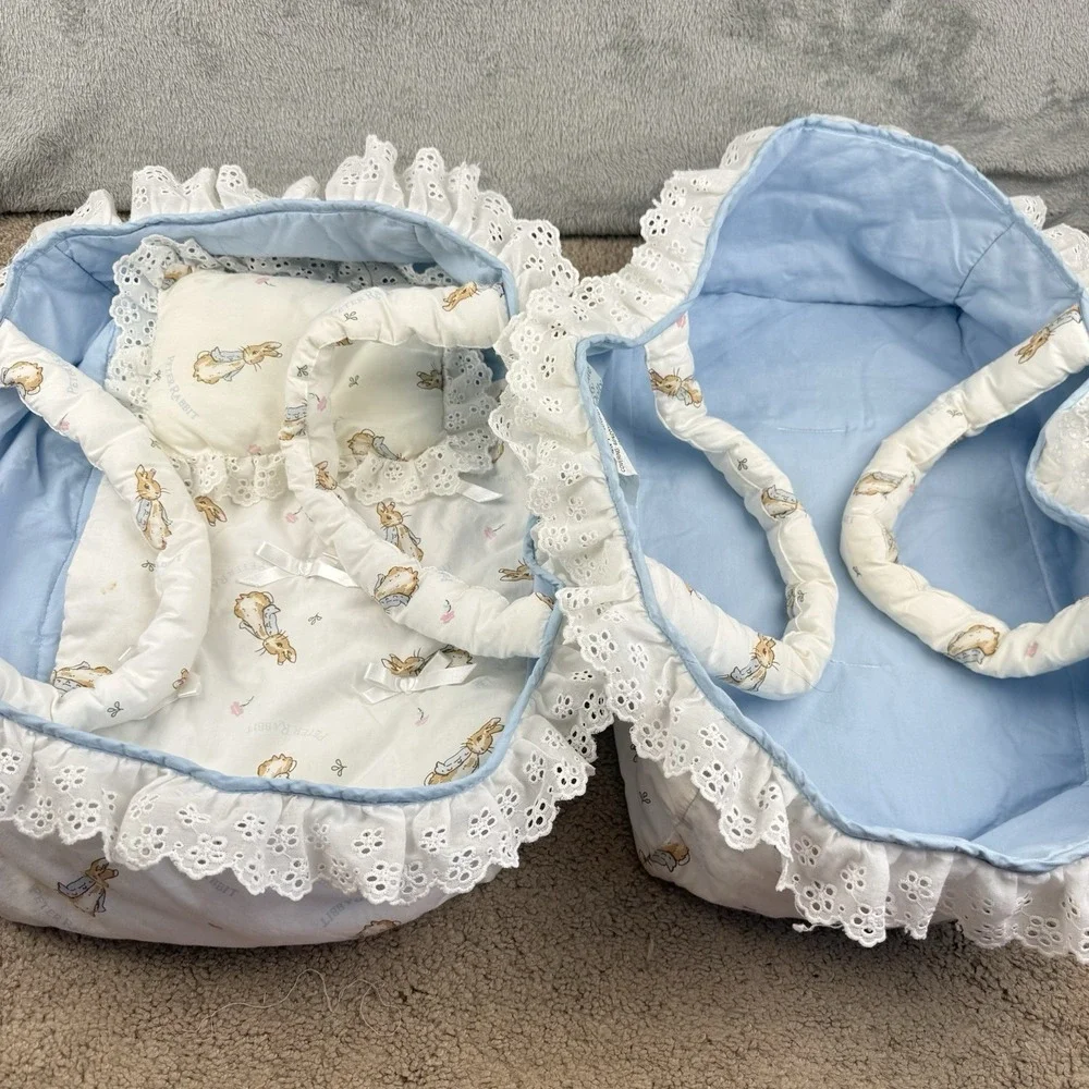 Cuddle My Dolly Peter Rabbit Carrier Lot Of 2 One Bedding Set Vintage 90s